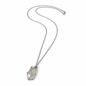 Aura Quartz Crystal Cage Necklace ✨ 32–34” Stainless Steel Long Chain Statement
